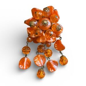 West Germany Orange Cascading Floral Brooch
